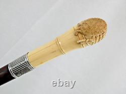 VERY FINE ANTIQUE WALKING CANE STICK HAND CARVED TURTLE Japanese style 19 cent