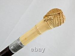 VERY FINE ANTIQUE WALKING CANE STICK HAND CARVED TURTLE Japanese style 19 cent