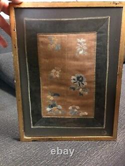 VERY FINE Antique Japanese silk embroidery / embroidered panel of Flowers 11.5