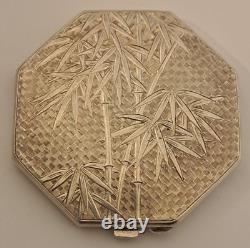 VINTAGE Sterling Silver 950 Fine COMPACT JAPANESE Hand Chased Bamboo NICE