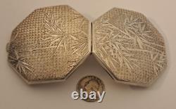 VINTAGE Sterling Silver 950 Fine COMPACT JAPANESE Hand Chased Bamboo NICE