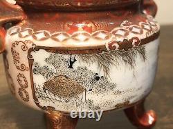 Very Fine Antique 1868 Japanese Kutani Watano Sei Porcelain Miniature Tripod Urn