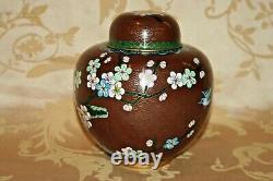 Very Fine Antique Japanese 6 Lidded Burgundy Plum Floral Cloisonne Ginger Jar