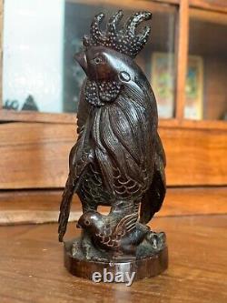Very Fine Antique Japanese Rooster Okimono Signed Mark Museum Quality