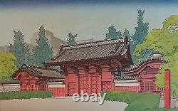 Very Fine Japanese Woodblock Mokurei Nakagawa Temple Entrance Ca. 1977