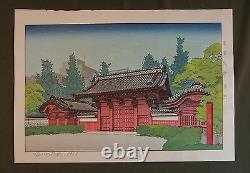 Very Fine Japanese Woodblock Mokurei Nakagawa Temple Entrance Ca. 1977