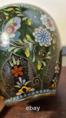 Very Fine Meiji Period Cloisonné Enamel Brass Floral Pheonix Vase Japanese