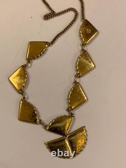 Vintage Cloisonne Enamel Japanese Damascene Drop Fan Necklace