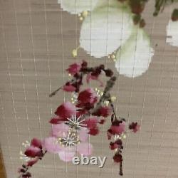 Vintage Japanese Art Gorgeous Fine Bamboo Hand Painting Hanging Scroll -Sakura