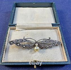 Vintage Toyokoki CPO Sterling Silver Japanese Pearl Butterfly Pin Brooch & Box