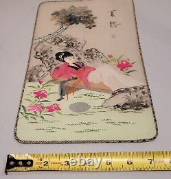 Vintage set of 4 Japanese original paintings on finely stretched raw silk