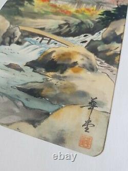 3 Antique Signé Japonais Beaux Art Oriental Aquarelles Panneaux En Soie Monture Fuji