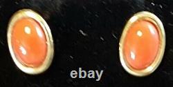 9 Carats D’or Massif Et De Corail Orange Vintage Art Déco Paire Antique De Boucles D’oreilles