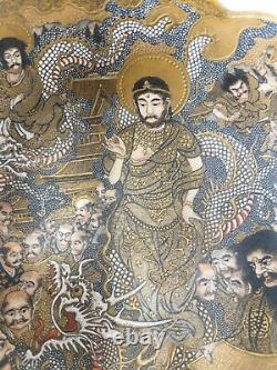 Ancien Japonais Fine Satsuma Bouddha Immortal 1000 Faces Bowl Signed Dragons
