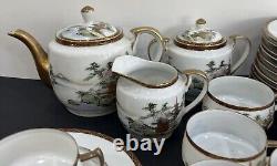 Ancien Japonais, Satsuma, Service à thé en porcelaine fine complet pour 12 personnes, Signé