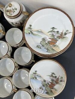 Ancien Japonais, Satsuma, Service à thé en porcelaine fine complet pour 12 personnes, Signé