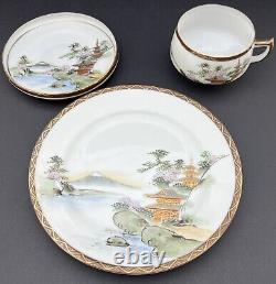 Ancien Japonais, Satsuma, Service à thé en porcelaine fine complet pour 12 personnes, Signé