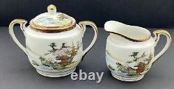 Ancien Japonais, Satsuma, Service à thé en porcelaine fine complet pour 12 personnes, Signé