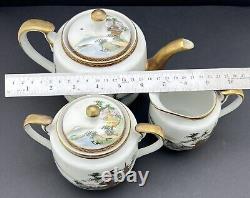 Ancien Japonais, Satsuma, Service à thé en porcelaine fine complet pour 12 personnes, Signé