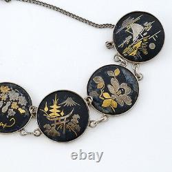 Années 1930 Fabriqué À La Main Vintage Japonais Sterling Et MIX Metal Art Work Bracelet 7 L