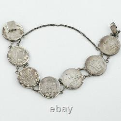 Années 1930 Fabriqué À La Main Vintage Japonais Sterling Et MIX Metal Art Work Bracelet 7 L