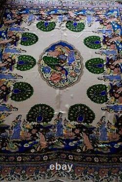 Anticique Grand Chinois/ Chine / Japanese Silk Peacock Print Tapestry Bed Fiche