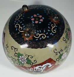 Antique 19ème Siècle Fine Japonaise Grande Cloisonne Enamel Jar Avec LID 9
