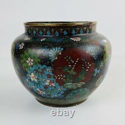 Antique 19ème Siècle Japonais Fine Cloisonné Jar Navire Vase Fleur De Papillon
