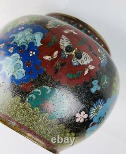 Antique 19ème Siècle Japonais Fine Cloisonné Jar Navire Vase Fleur De Papillon
