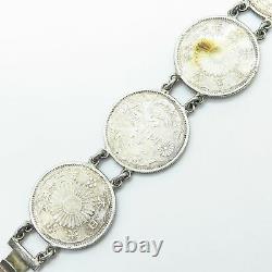 Antique 925 Sterling Silver Japanese Yen Coin Link Bracelet 7