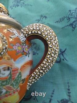 Antique Dai Nippon Dragon Théière Kutani Fine Porcelaine Or & 5 Couleurs 1920, S