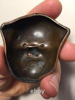 Antique, Détails Fins, Bronze Japonais/japonais, Masque Netsuke (mennetsuke)