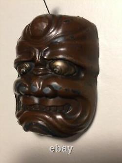 Antique, Détails Fins, Bronze Japonais/japonais, Masque Netsuke (mennetsuke) Obeshimi