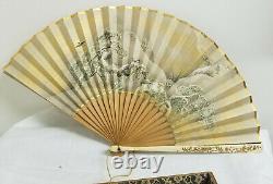 Antique Fine Chinois Japonais Peint Fan Laqué Canards Boîte Signée Comme Est Repai