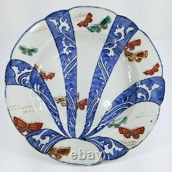 Antique Fine Japonais Polychrome Arita Nabeshima Style Plaque Papillons Signé