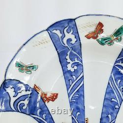 Antique Fine Japonais Polychrome Arita Nabeshima Style Plaque Papillons Signé