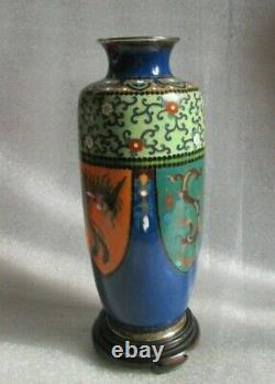 Antique Fine Japonese Enamel Cloisonne Meiji Era Vase Ho Phoenix Dragon