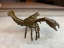 Antique Finely Cast/ornate Japonais Crayfish Netsuke Brass Jizai Okimono