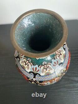 Antique Japonais Cloisonne Vase Lobed Grand Fil Fine 30 CM