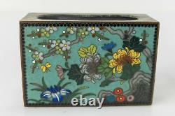 Antique Japonais Fine Bronze Cloisonne Matchbox Holder Floral Landscape