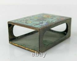 Antique Japonais Fine Bronze Cloisonne Matchbox Holder Floral Landscape