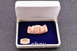 Antique Japonais en corail sculpté en forme de rose OBIDOME en ton argent avec certificat inclus, d'occasion