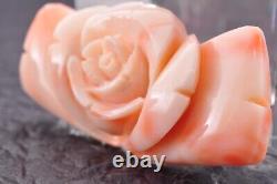 Antique Japonais en corail sculpté en forme de rose OBIDOME en ton argent avec certificat inclus, d'occasion