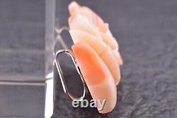 Antique Japonais en corail sculpté en forme de rose OBIDOME en ton argent avec certificat inclus, d'occasion