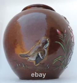 Antique Japonese Meiji Ando Cloisonne Et Copper Vase Fine Oeuvre De L'art 1075g