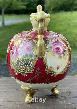 Antique Meiji Era Japonais Nippon Fine Porcelaine Rose Émail Gilt Rose Vase
