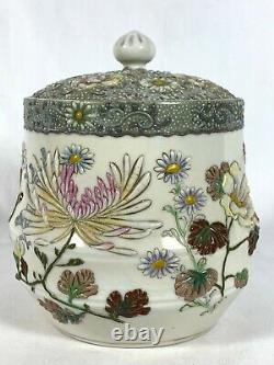 Antique Mizusashi Moriage Floral Design Japanese Sado Water Vessel Fine Details
