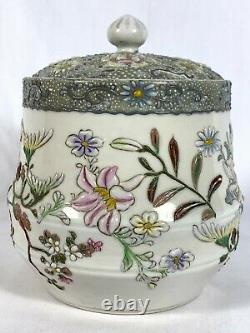 Antique Mizusashi Moriage Floral Design Japanese Sado Water Vessel Fine Details