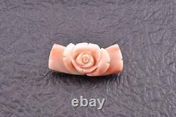 Antique japonais en corail sculpté Rose OBIDOME en ton argent Certificat inclus utilisé