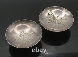 Argent 925 vintage japonais 2 pièces bols ronds à détails gravés TR2528